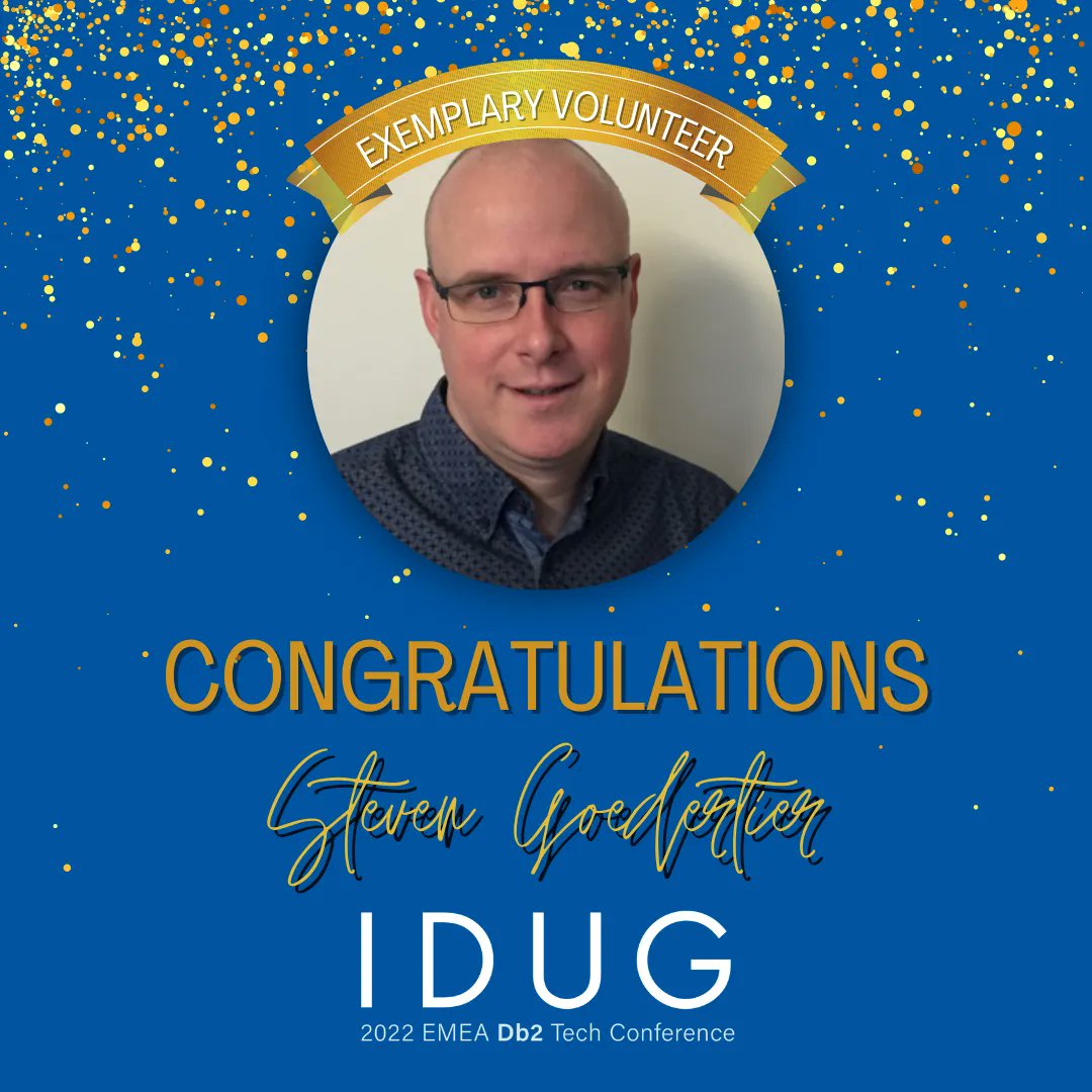 IDUGDb2's tweet image. Congratulations to IDUG EMEA 2022 Exemplary Volunteer Steven Goedertier! We'd also like to recognize Sven Heidorn, now that we can celebrate him in person. Sven was honored at IDUG NA 2022 this summer, but was unable to join us at that time. Great job, you two!