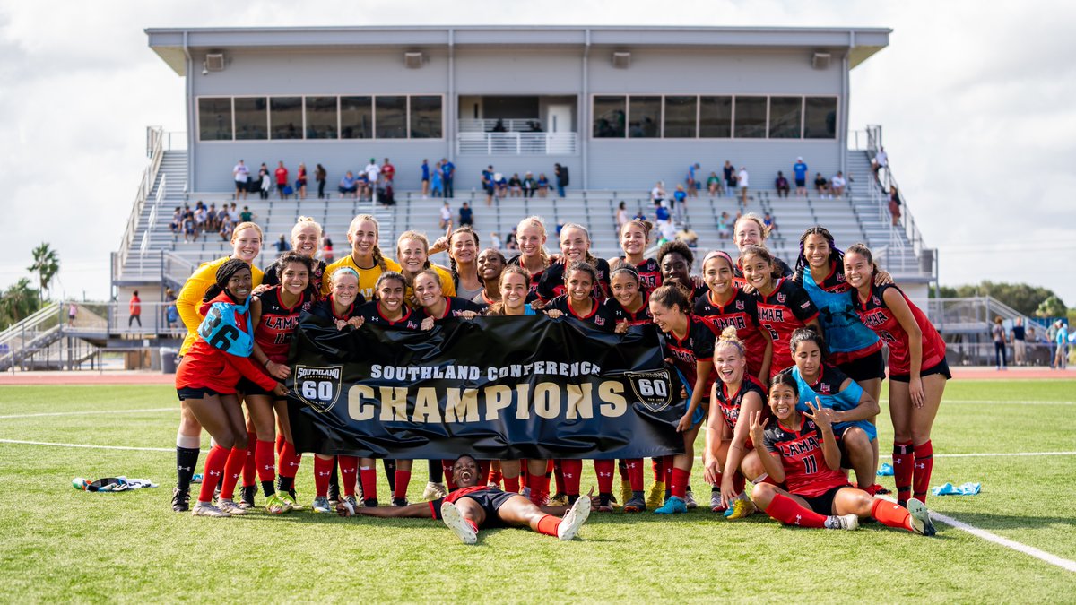 LamarWSoccer's tweet photo. Here they are ladies and and gentlemen. Your 2022 regular season conference champions. You will see them on Friday night at 7:00 PM to take on Nicholls at the LU Soccer Complex. We will also be honoring seven seniors then. #WeAreLU https://t.co/26GgGukN3N