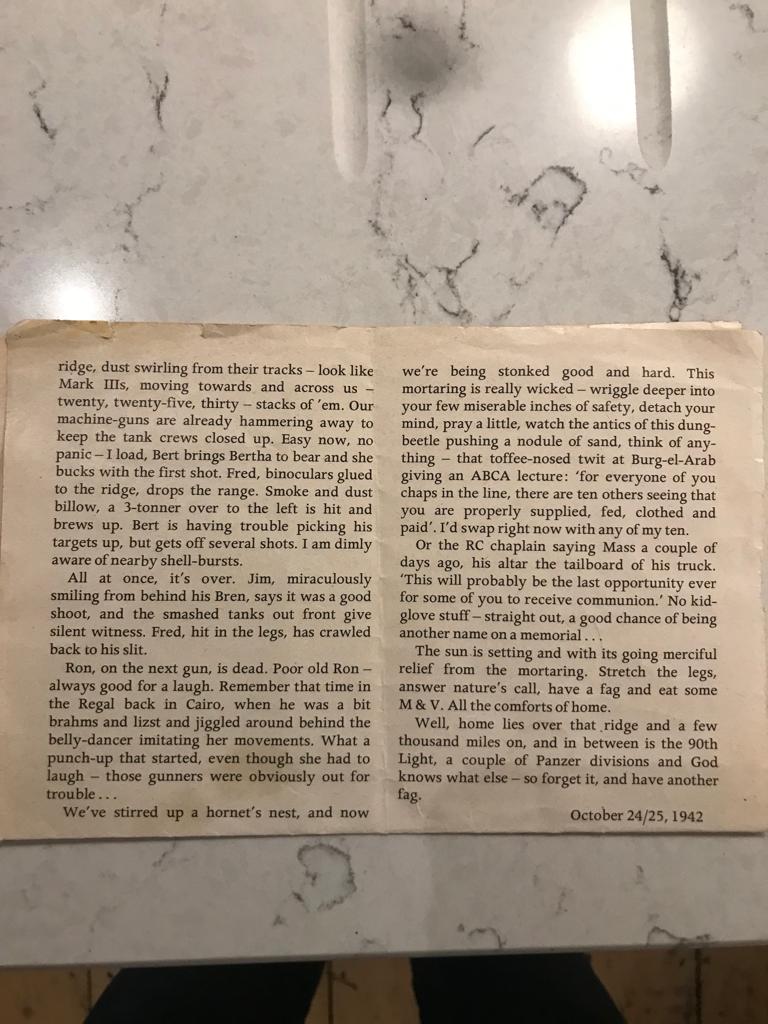 TheShowboy85's tweet photo. @BenJSkipper @penswordbooks My grandfather W R Cox's account of El Alamein October 24/25 1942. Written on the 30th anniversary https://t.co/WXuYJczsCp