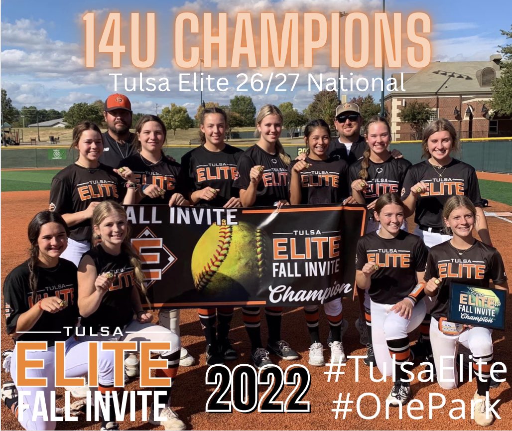 14U - “CHAMPIONSHIP” Tulsa Elite 26/27 National over Tulsa Elite 08 Jaramillo (Cain) 9-8 in ITB! What a great game between these two strong teams. Congratulations to your 2022 FALL 14U Champions… TULSA ELITE 26/27 Natl! #TulsaElite FALL INVITE