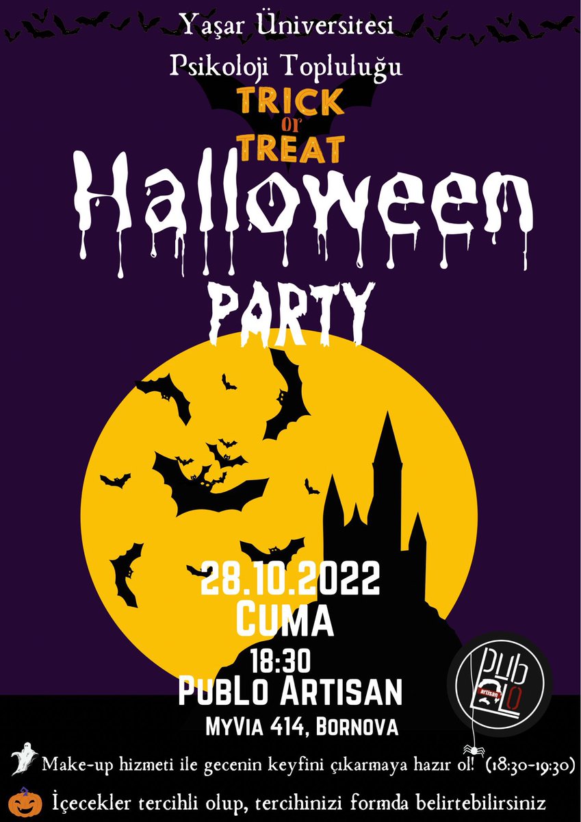 yasarpsi's tweet photo. Yılın en korkunç zamanı geldiğine göre sizleri 28.10.2022 Cuma günü Publo Artisan Myvia 414’de korkunç bir partiye davet ediyoruz! 🎃💀

Vampir, kurt adam ya da cadı? Sen hangisisin? 🧛🏼‍♂️❤️‍🔥

Detaylı bilgi için bio’ya göz at 😈👻 https://t.co/sSepulmnXx