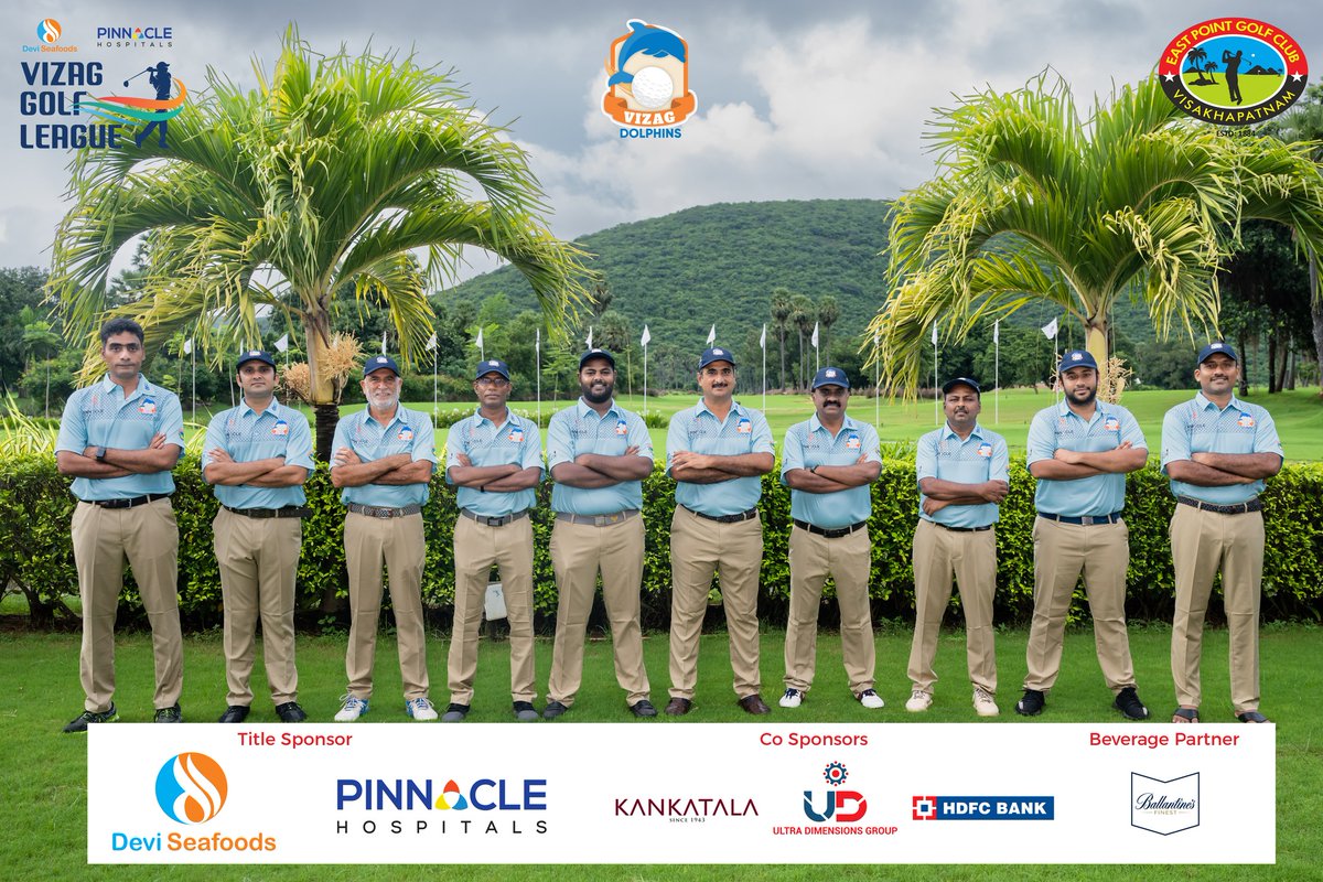 vizaggolfleague's tweet photo. Get Ready For The Intense Competition!
Team: Vizag Dolphins
#Vizagdolphins
Title Sponsor: 
Devi Sea Foods &amp; Pinnacle Hospitals
Co-Sponsors:
Kankatala Ultra Dimensions Group &amp; HDFC Bank
Beverage Sponsor: Ballantines
#eastpointglofclub #vizaggolfleague #vizag #visakhapatnam https://t.co/LRHiBamYtb