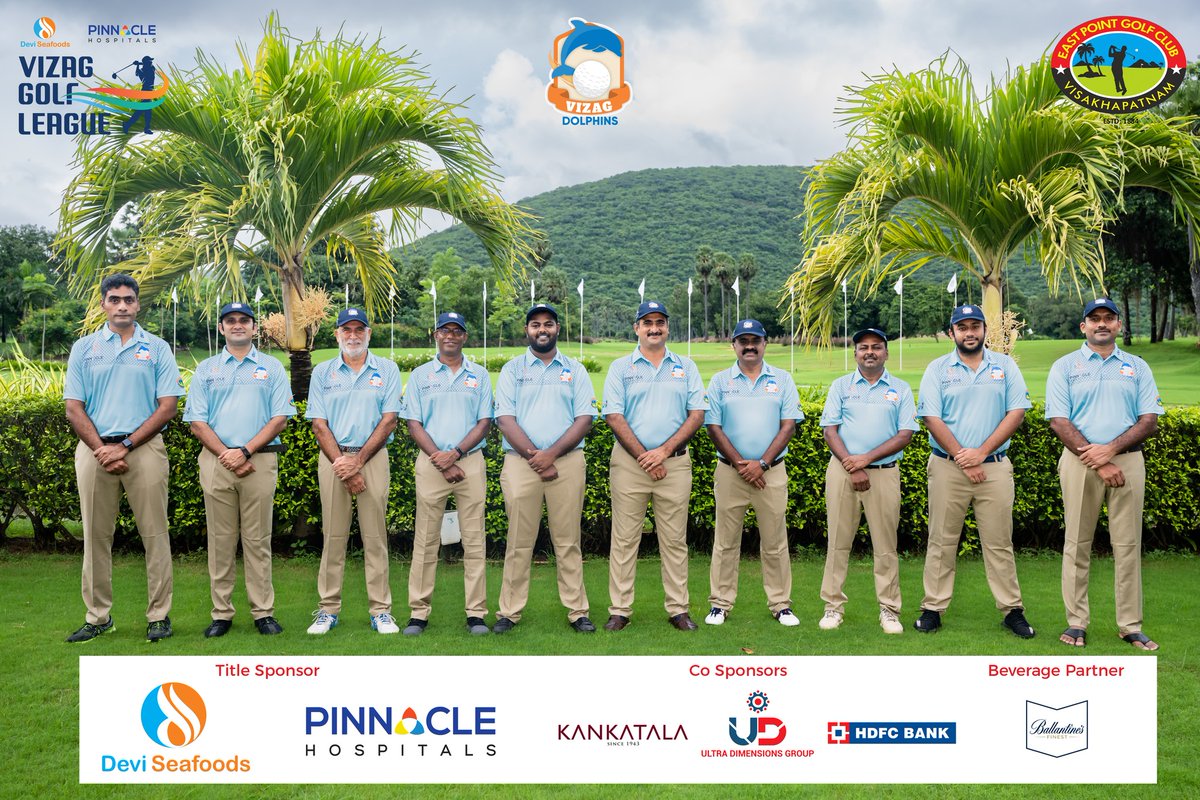 vizaggolfleague's tweet photo. Get Ready For The Intense Competition!
Team: Vizag Dolphins
#Vizagdolphins
Title Sponsor: 
Devi Sea Foods &amp; Pinnacle Hospitals
Co-Sponsors:
Kankatala Ultra Dimensions Group &amp; HDFC Bank
Beverage Sponsor: Ballantines
#eastpointglofclub #vizaggolfleague #vizag #visakhapatnam https://t.co/LRHiBamYtb