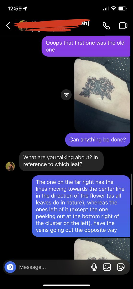 sdmoyle's tweet photo. Had THE WORST tattoo experience with @kavitahutson. She messed up  (see leaves) and then attacked me when I pointed out her errors. I’m asking for a refund. Portland friends, steer clear of Kavi and Honeydew Tattoo Collective. #portland #tattoo #badtattoo #portlandtattoo https://t.co/hr3cw7nnra