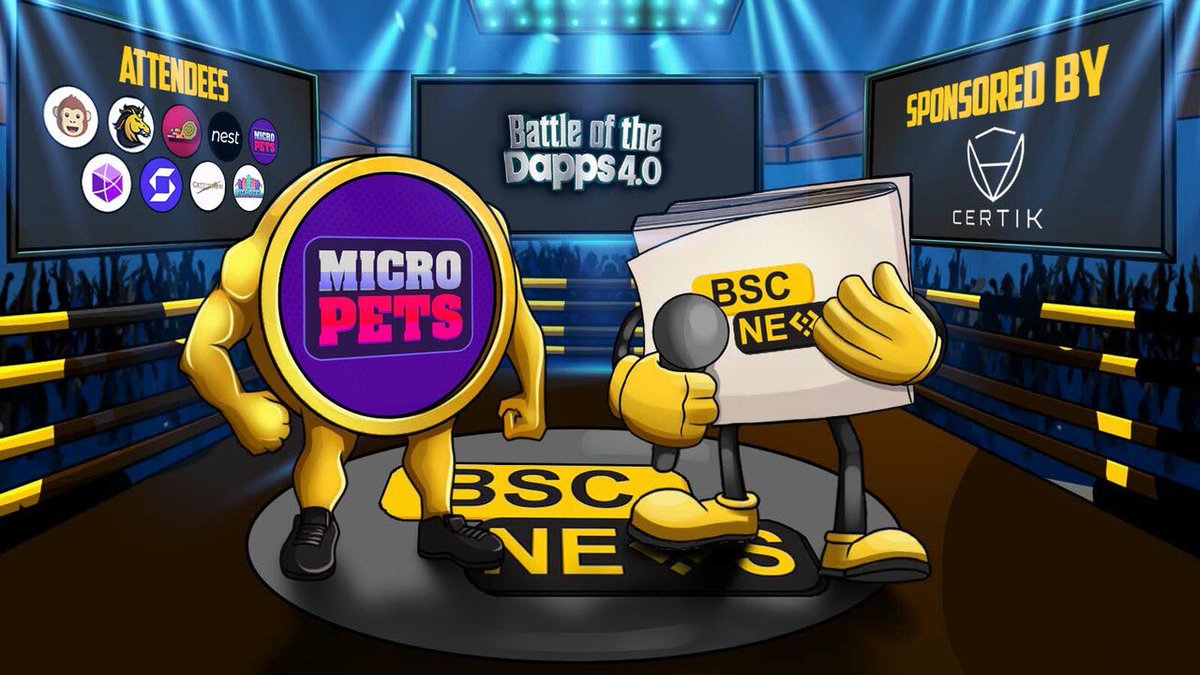 🐶 @MicroPetsBSC is ready to challenge Group B rivals in #BattleoftheDapps with our host @BSCNews 🥊. Set and reserve your spot for tomorrow 👇 🗓️: October 24th, 7 PM UTC 🌐: twitter.com/i/spaces/1gqxv… #Sponsored #GameFi #PlayToEarn #CryptoNews #MicroPets