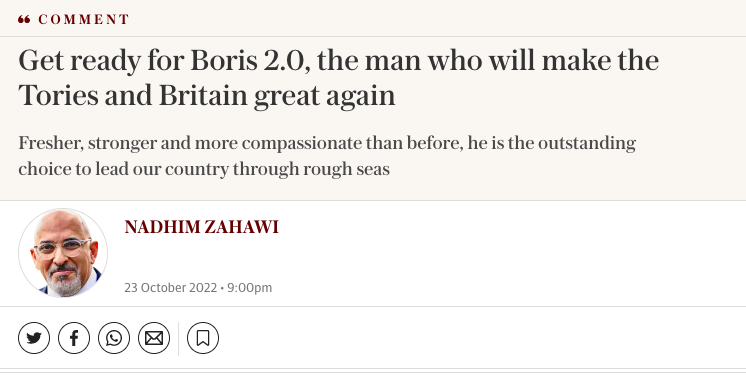 It is perhaps a little unfortunate for Nadhim Zahawi that this was published at the exact moment Boris pulled out.