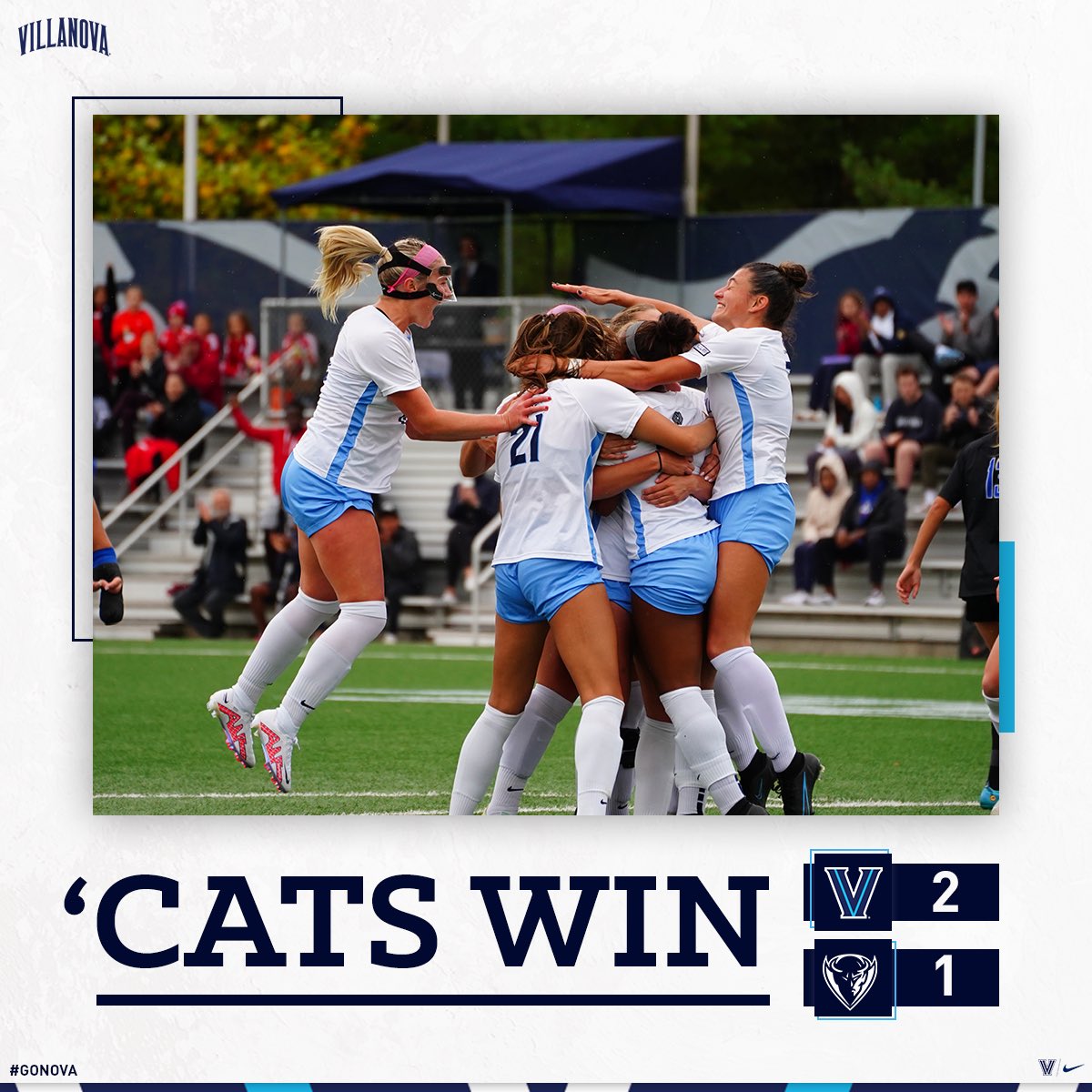 NovaWSoccer's tweet photo. CATS WIN | And that’s a Senior Day win as the Cats defeat DePaul 2-1‼️
#GoNova https://t.co/Ysw2cnJycW