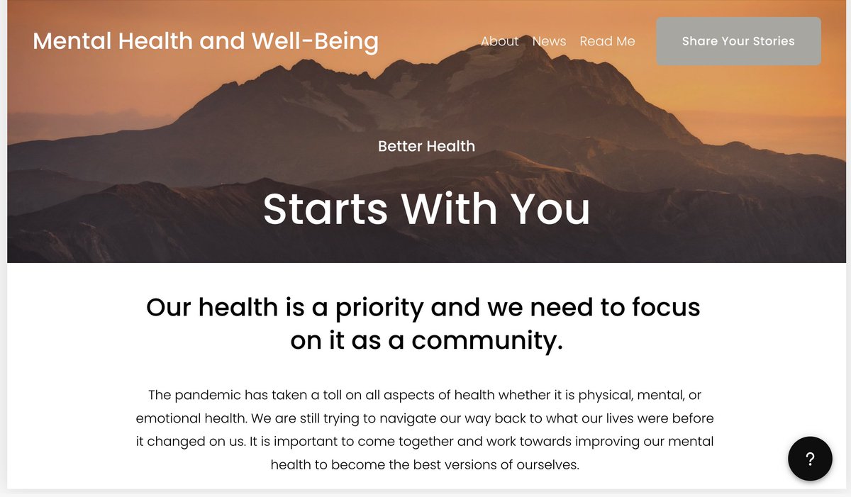 jsaber21's tweet photo. Here is a sneak peek of my blog! I made a home page with different tabs about certain topics. I included a tab about myself, a tab about SDG 3, and a place where people can share their stories about their mental health journeys! #GoalsProject #WT22Fall https://t.co/reioQCbgEt