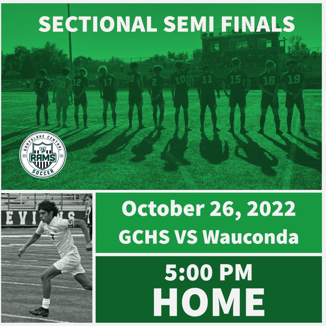 coachandersson1's tweet photo. We need fans in the stands!!!
SECTIONAL SEMI-FINALS
📆 October 26
🕓 5:00 PM
⚽️  Varsity vs Wauconda 
📍GCHS Stadium Field
💻 NFHS &amp;  Grayslake Central YouTube
LET’S GOOOOO!!! #ramily
@GoGCHSRams @Grayslake_Rams @ganggreen2023
@gchsgirlsfutbol @GCHSRamsBooster @GCHSRamsMedia https://t.co/d6ssMkf58N