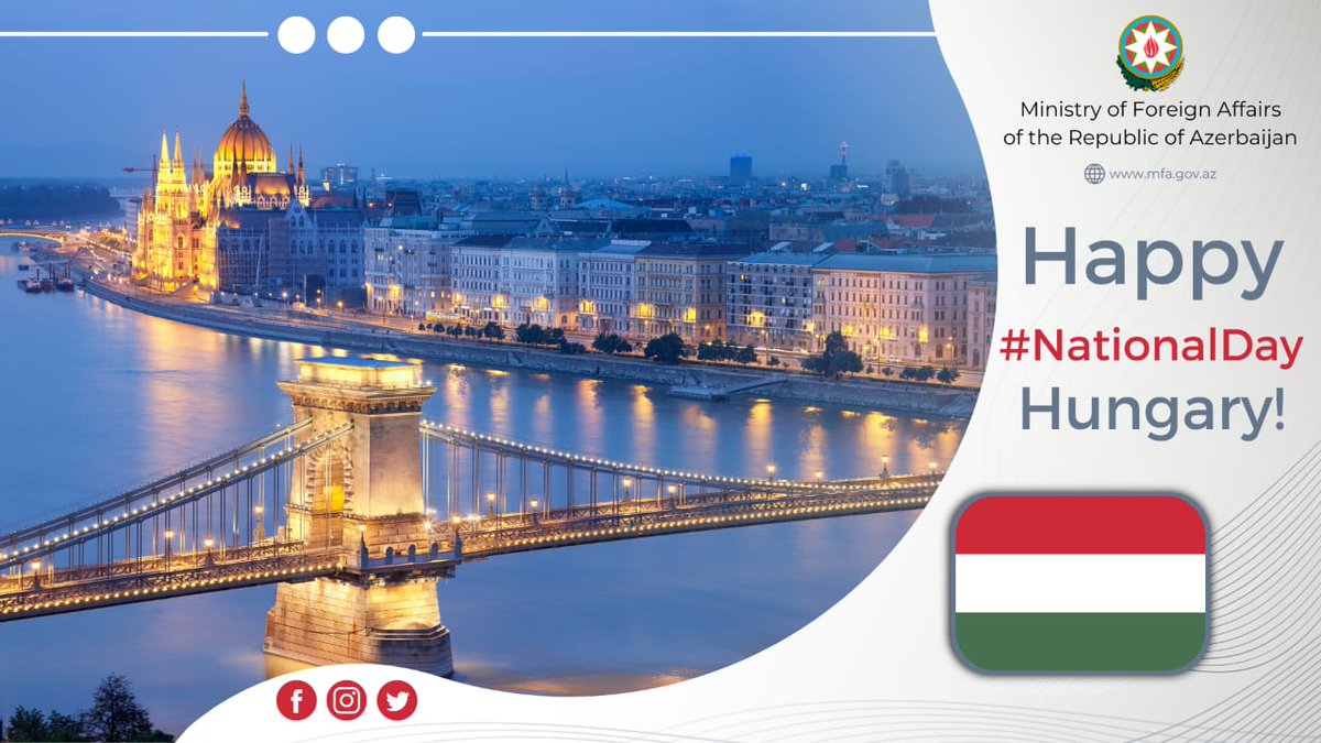 On this special occasion of the #RepublicDay of #Hungary, we offer our sincerest & warmest wishes to the Government and People of Hungary. Looking forward to further strengthening Azerbaijan🇦🇿-Hungary🇭🇺 strategic partnership. Éljen Magyarország! 🇦🇿🤝🇭🇺