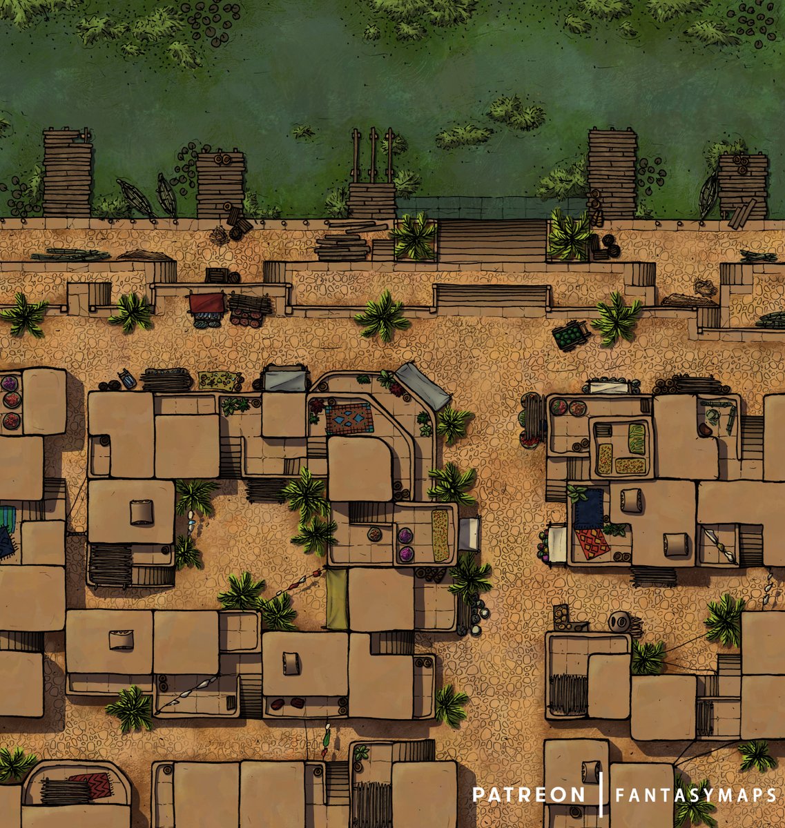 diayosh's tweet photo. A number of merchants have set up their stalls along the streets of this desert town.

#DnD #ttrpg https://t.co/t8azlbCwk4