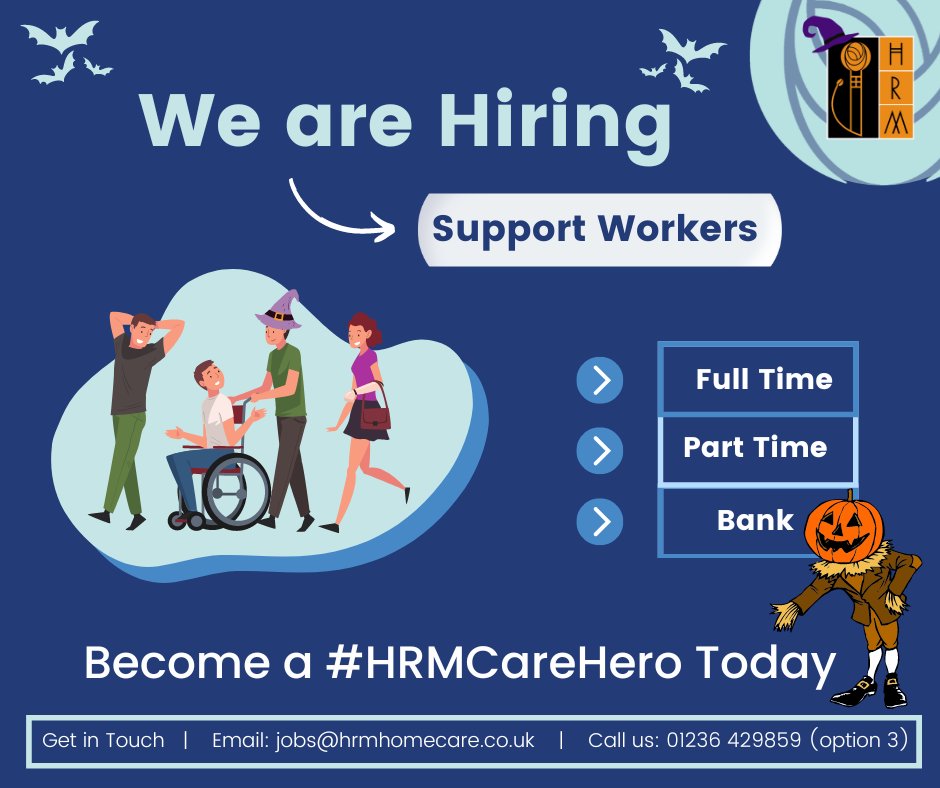 We are #Hiring Support Workers🌈 We have roles available for both #Drivers and #Walkers🚘 Interested? Get in touch 💻 link in bio ✉️ jobs@hrmhomecare.co.uk ☎️ 01236 429859 #Jobs #WeCareDoYou #SupportWorker #HRM #Homecare #WeCare #CareAtHome #CareAboutCare #JoinUs #Recruiting