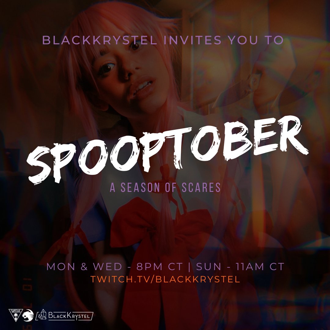 BlackKrystel's tweet photo. Da spoops continue on da channel dis week! Take a peak at what we got lined up for y'all #Spooptober
🃏 Sun @DMullinsGames #Incryption
🔦 Mon @KineticGame #Phasmophobia
🧟♀️Wed @CapcomUSA_ @RE_Games #RE5 https://t.co/e4vTk2D4TR