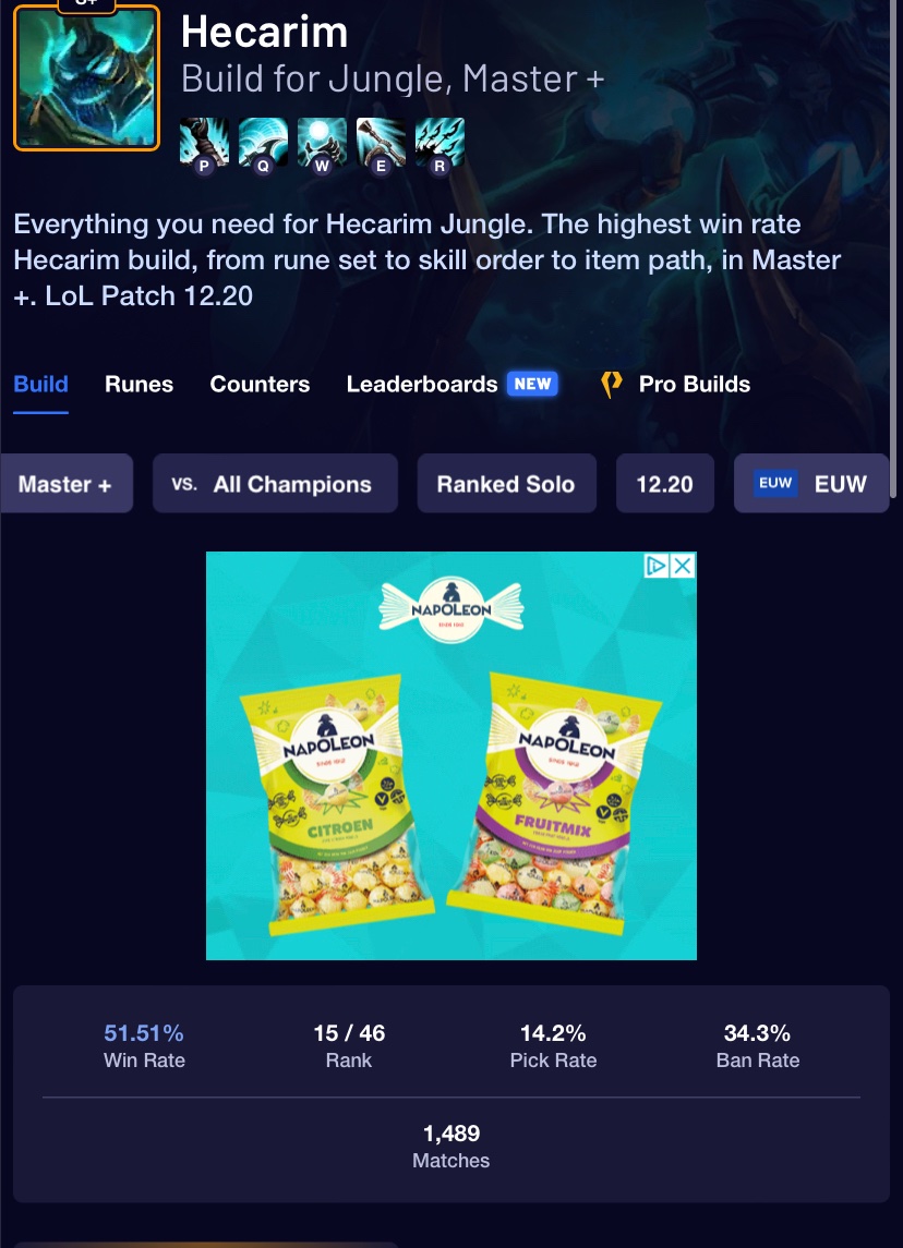 doaenel's tweet image. For the first time in seasons, Hecarim’s Master+ banrate is higher in EUW than it is in NA

I wonder why…