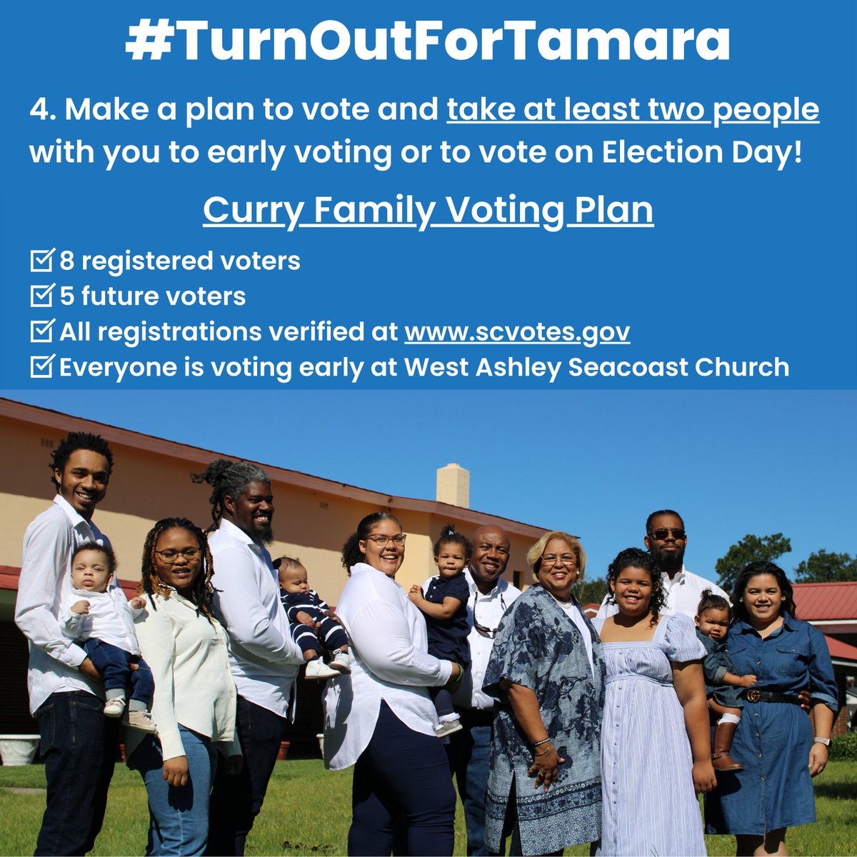 CurryForProbate's tweet photo. #TurnOutForTamara & #EachOneTakeOne: Make a plan to vote! Verify your registration and get a sample ballot at https://t.co/gjSJsDKQhm. Take at least two people with you to early voting or to vote on Election Day! Early voting locations: https://t.co/7D93bkLTf4 https://t.co/jy7wUhZoyo