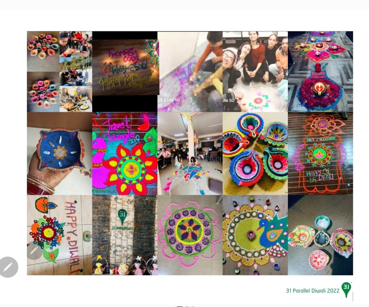31Parallel's tweet photo. @31Parallel wishes everyone a very #HappyDiwali2022 !
Festivities started with Rangoli & Diya painting. Then decorating offices & workspaces. Finally, celebrations & fun activities. #Kudos #employeeengagement & #hr teams for a memorable Diwali!
#31Parallel #BPM #BPO #jobs #WFH https://t.co/LEgi1JVS43