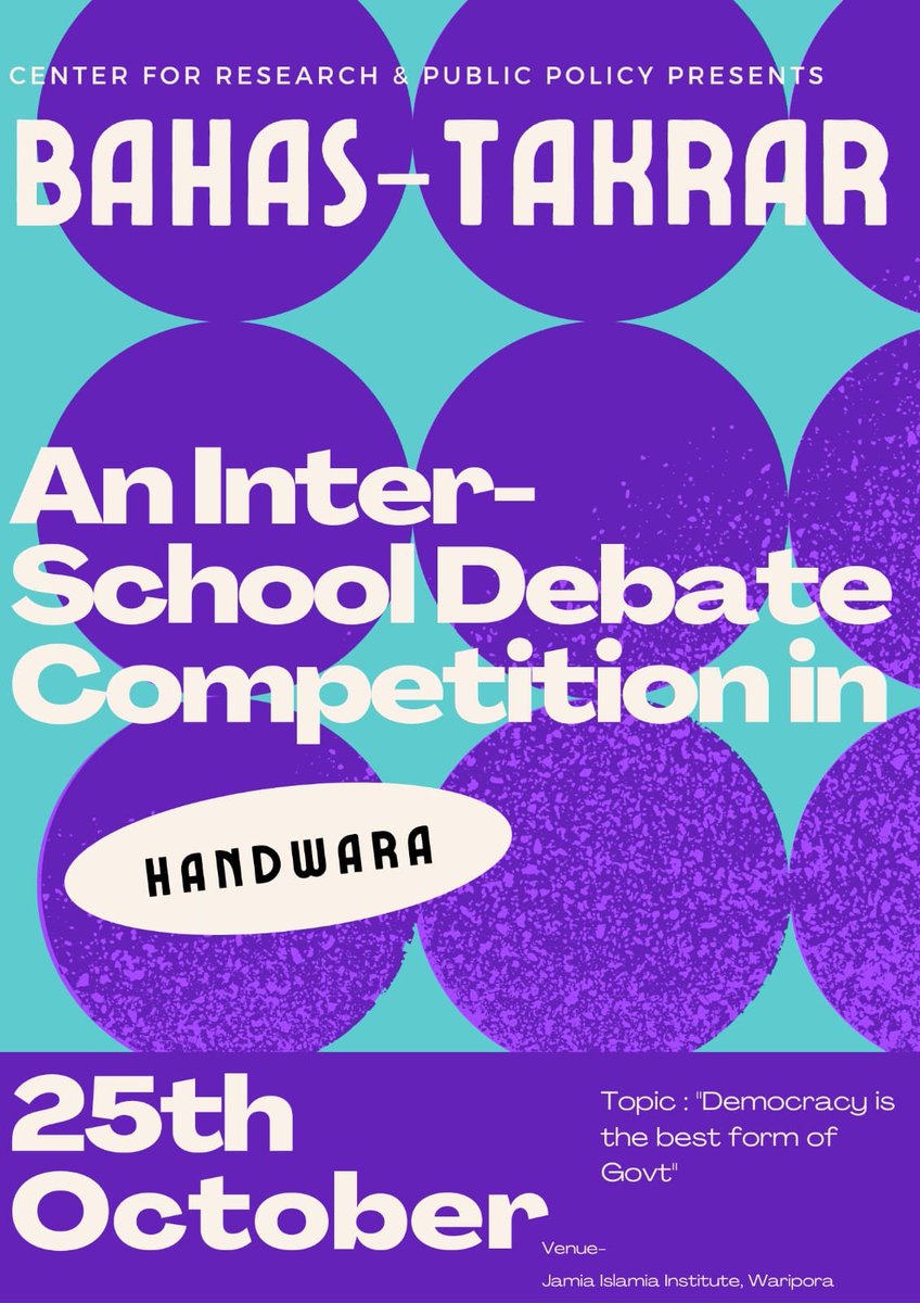 RadioChinar's tweet photo. Get ready to witness a "Battle with Words : Behes-O-Takrar" - Inter School Debate Competition on 25 Oct in Handwara, being organized by #IndianArmy #ChinarCorps #KiloForce #RashtriyaRifles in association with Centre for Research &amp; Public Policy
#Kashmir
@ChinarcorpsIA 
@adgpi https://t.co/Fy4uSgik59