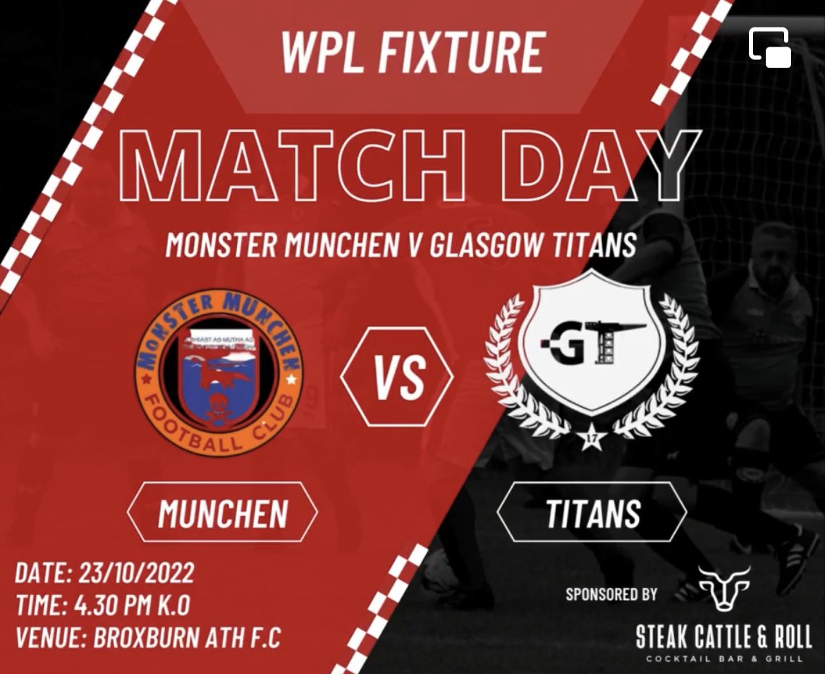 Glasgow Titans FC (@glasgowtitansfc) on Twitter photo Half Time Vs <a href="/MonsterMunchen/">MONSTER MUNCHEN FC/ Bathgate Thistle MM</a>
4 nil to <a href="/GlasgowTitansFC/">Glasgow Titans FC</a>
Hamill
Proud
Smith x2 Half Time Vs <a href="/MonsterMunchen/">MONSTER MUNCHEN FC/ Bathgate Thistle MM</a>
4 nil to <a href="/GlasgowTitansFC/">Glasgow Titans FC</a>
Hamill
Proud
Smith x2