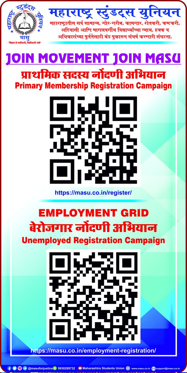masuforjustice's tweet photo. 3rd Foundation Day Celebration
2022  #MASU #Floated 
Primary Membership Registration Drive
&amp; Unemployed Registration Campaign

#Restart_Students_Union_Elections 
#Education_Is_Not_For_Sale
#Eliminate_Privatization_Save_Public_Education

#KalyanDomibivaliTalukaCommittee
Part- 2 https://t.co/S9gVJAjMR5
