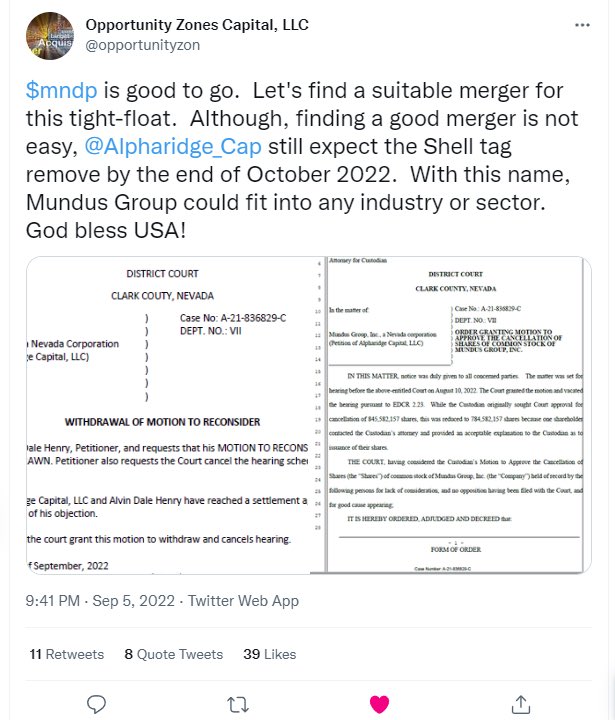 $MNDP
💎Shell tag ״to be removed by end of October”!!
💎580M Float.
💎No RS.
💎No diliution.
💎Pending EV Merger - the hottest sector at the moment.
When merger hits this is going multi-day.