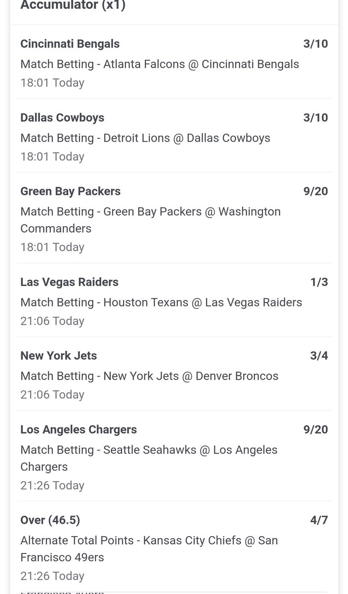NFLuktips's tweet image. #NFL #NFLtips #NFLSunday 3 bets today the usual brace trixie an acca and ive backed the PP bet boost for the 6 PM games good lukc if following!!