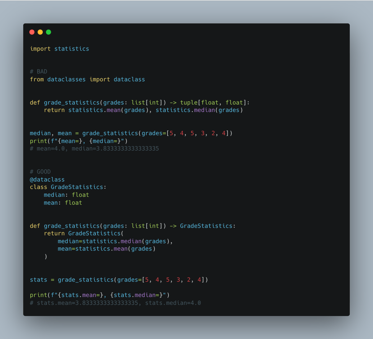 testdrivenio's tweet photo. Python clean code tip:

Don't return a tuple of two objects of the same type from your methods

Rather introduce new data structure to return more complex data

Why?

To prevent misusage because of switched position - access values by name

👇 https://t.co/sHnQ1ZW74L