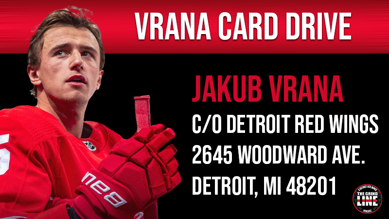 GrindLinePod's tweet photo. Together with @jenn1118_ we are starting a Jakub Vrana card drive. An effort to show our support for Jakub Vrana. We are asking fans to send cards, notes of support, pictures, etc. Make sure you tweet your support with the hashtag #WereWithV!
#LGRW #Redwings  
@DetroitRedWings https://t.co/ThT9mlZeOJ