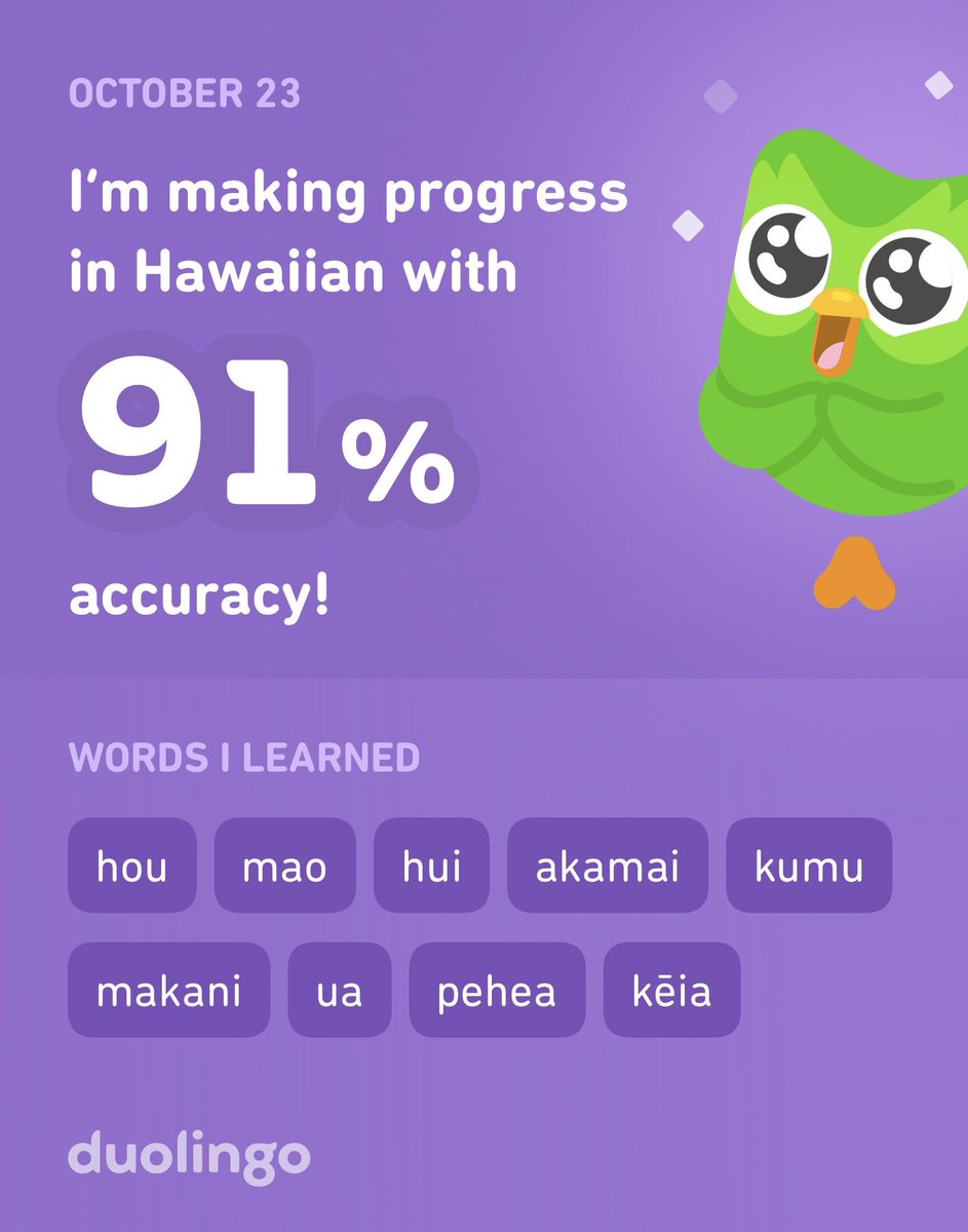 AllYouNeedGames's tweet photo. I’m learning Hawaiian on Duolingo! It’s free, fun, and effective. https://t.co/fxO8uMoRgd