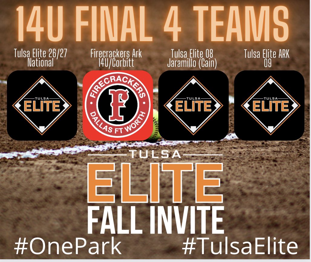 14U Final 4 Teams! @TE2026 vs @FirecrackerSB & @TulsaElite08 vs @09Tulsaelitear #TulsaElite #OnePark