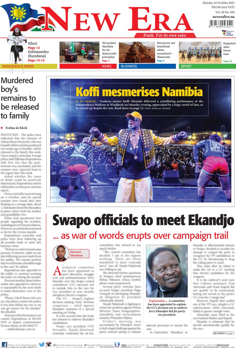 New Era Newspaper on Twitter "Tomorrow's front page"