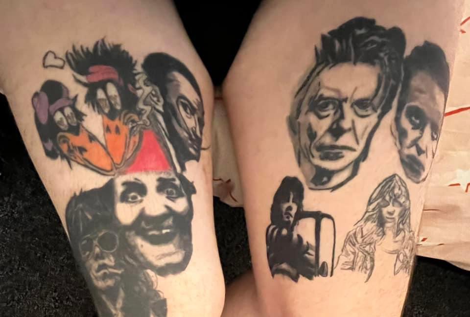 STANDBACKART's tweet photo. It’s been a while ! #Tattooing now or trying too 😎 @kiss @DavidBowieReal @theblackcrowes @officialKeef @bobmarley #tommycooper https://t.co/5rKDUJXTvU