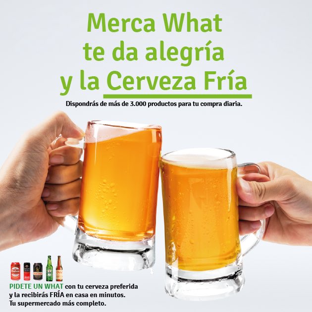 mercawhat's tweet photo. ¿No quieres salir de casa? ¿Estas estudiando? No pasa nada, PIDETE UN WHAT y te llevamos en solo minutos lo que quieras, o lo que necesites…. Cerveza fría🍺, algo para picar🥯, el mejor producto fresco (carne🥩, pescado🐟, fruta🍎, verdura🥦) y mucho más https://t.co/4i0rL3ZeFu