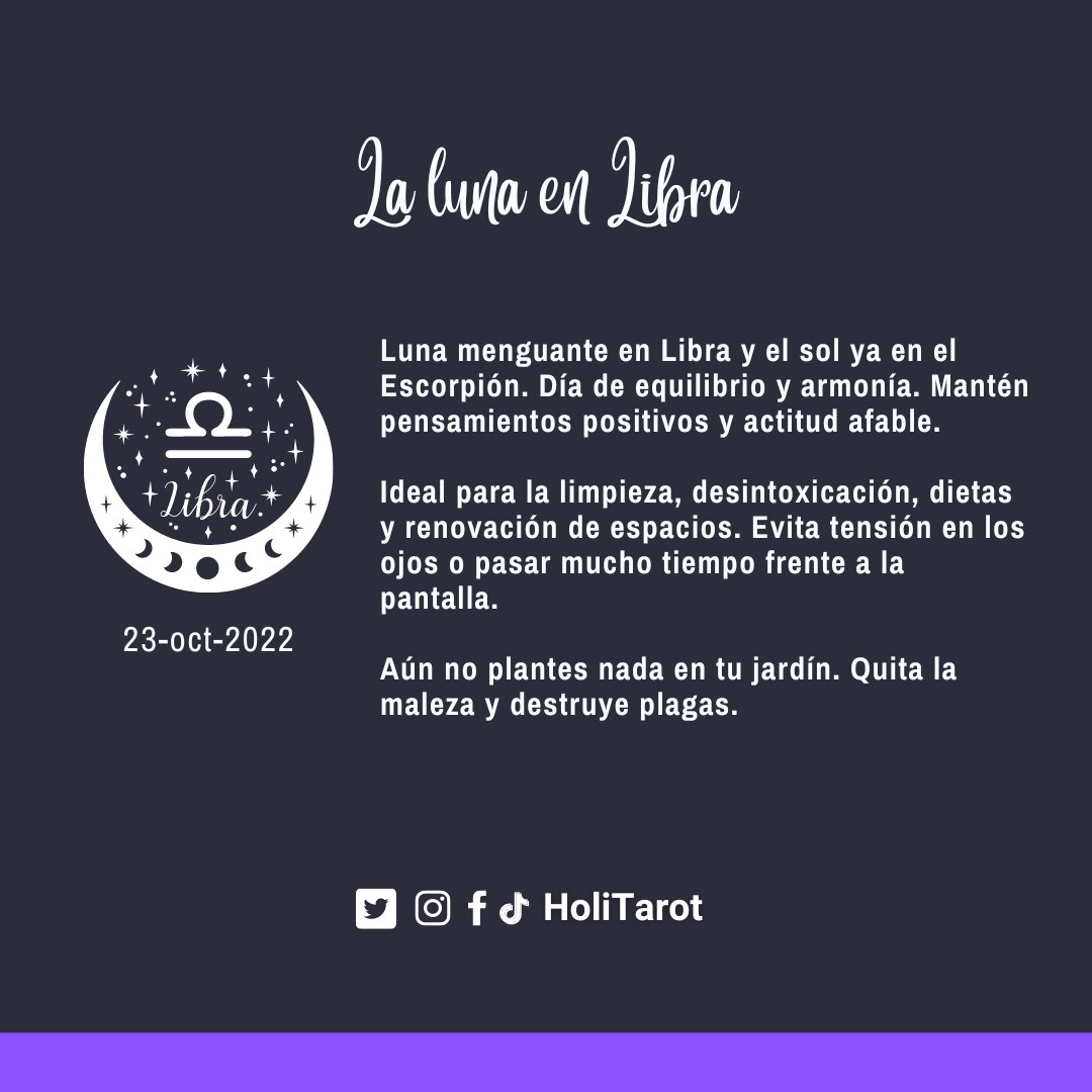 HoliTarot's tweet photo. Luna menguante en Libra 🌘♎ y el sol ya en el Escorpión ☀️♏. Día de equilibrio y armonía. Mantén pensamientos positivos y actitud afable...
#Luna #Moon #Lua #Luno #LunaEnLibra #MoonInLibra #LuaEmLibra #LunoEnPesilo #Astrología https://t.co/eY2Cer8iEm