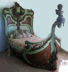 After appearing in films, the bed appears to have been purchased by Jim Buckley, founder of Cambria’s Pewter Plough Playhouse. Upon his death two years ago, The Cambrian reported:
During his career, Buckley purchased a large selection of movie memorabilia, some of which wound up in Cambria when he moved there with his wife in the mid-1970s.
It was there that he opened the Pewter Plough, an antique store in Cambria’s West Village, and displayed some of his cinema keepsakes.
His inspiration to build a separate museum to house those treasures, however, was sidetracked when he came up with a better idea: using the space as a theater.
Where the bed has gone on in the last two years since Buckley’s death is not known. If you have any information about this marvelous prop that is nearly 100 years old, please do let us know!
https://recycledmoviecostumes.tumblr.com/post/159086160062/this-is-only-our-second-sighting-of-a-reused-item