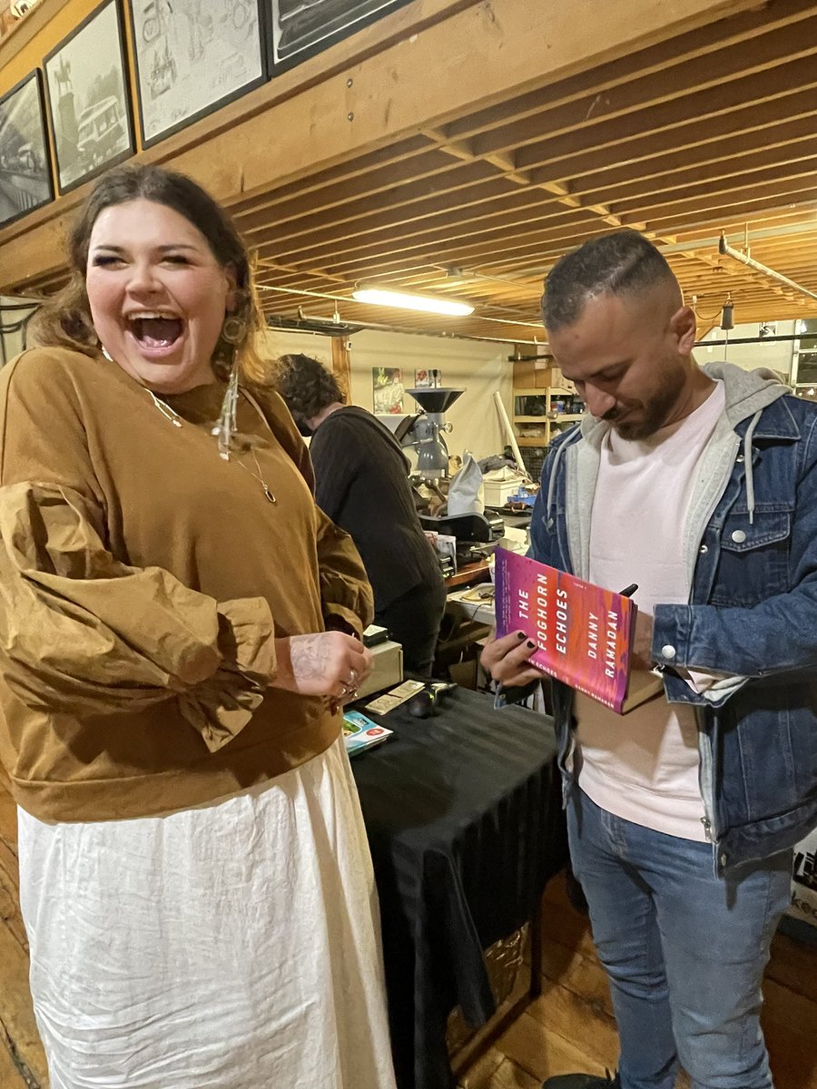 Iconic and proud agent moment at the @VanWritersFest ‘s last night: @fka_jayesimpson getting a copy of THE FOGHORN ECHOES signed by @TheDannyRamadan #superstars 📚 ❤️