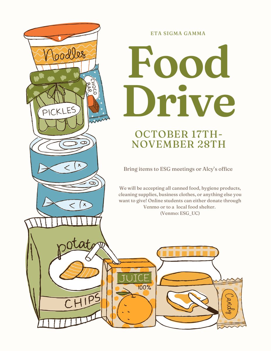 Details about our ESG food drive! DM us with any questions you have :)