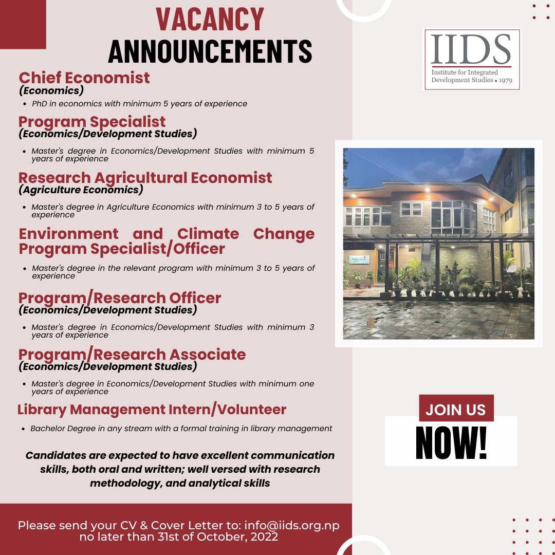 iids1979's tweet photo. We are Hiring!

Chief Economist-1
Program Specialist-Few
Research Agricultural Economist-1
Environment and Climate Change Program Specialist/Officer-1
Program/Research Officer-Few
Program/Research Associate-Few
Library management Intern/Volunteer-1 https://t.co/HC45aK0utt