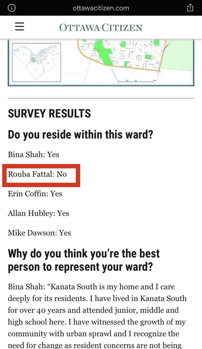 Ward23Asking's tweet photo. @DrRoubaFattal @JarrodGoldsmith @ESax @JarrodGoldsmith On Oct 14 Rouba tweeted that she voted in Kanata South, where she does not reside. If true, this is voter fraud. Were you aware of this breach of trust and rules before you endorsed her? #OttawaVotes #ottawaelection https://t.co/LwBQ3jPE5J