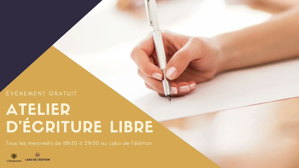 EdImaginarium's tweet photo. #ATELIER : Rejoignez-nous mercredi dès 18h30 au Labo de l'édition (2, rue Saint-Médard 75005 Paris, Métro 7 : Place Monge) pour un atelier d' #ecriture libre. Apportez votre projet et rencontrez d'autres #auteurs pour écrire dans une communauté bienveillante ! #roman #scenario https://t.co/xLPCSs7NNm