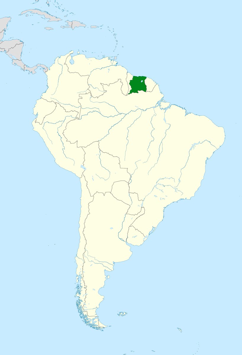 Suriname on the Map of South America. #Argentina #Bolivia #Brazil #Chile #Colombia #Ecuador #FrenchGuiana #Guyana #Paraguay #Peru #Suriname #Uruguay #Venezuela #SouthAmerica