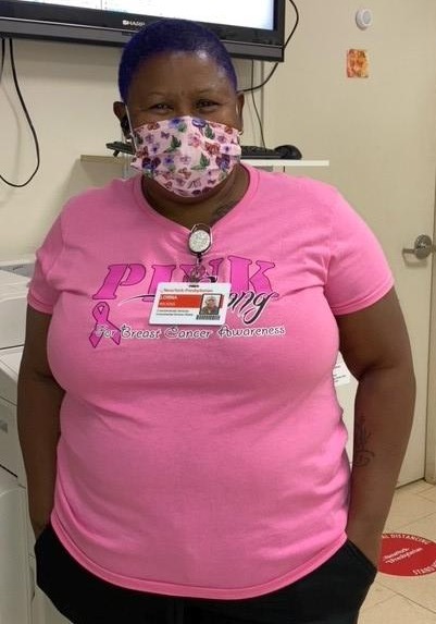 When not hard at work as a member of #NYPQueens’ Environmental Services team, Lorna Wilkins is proudly supporting breast cancer awareness! #WearPink #BreastCancerAwarenessMonth 💕