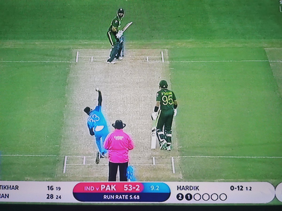 PeterDellaPenna's tweet photo. On the flip side, Pakistan had a serial offender in Iftikhar (pictured), who was out of NS crease early for all but first ball.
Full Pakistan chart # out of NS end early.
Babar: 3/7 (43%)
Rizwan: 0/13
Shan Masood: 35/74 (47%)
Iftikhar: 15/16 (94%)
Asif: 0/2
Nawaz: 0/6
Afridi: 0/9 https://t.co/bw1rHRl4kb