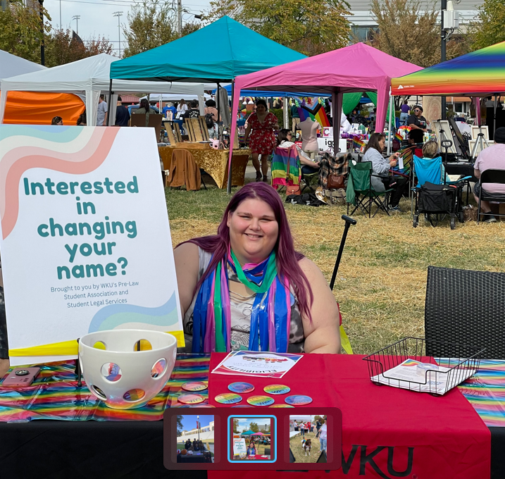 Lots of interest in the name change clinic at the BG PRIDE Festival sponsored by the Pre-Law Student Association and Student Legal Services.  Thanks Taylor and all students who volunteered.  #WKUprelaw #studentlegalservices #PRIDE 🏳️‍🌈