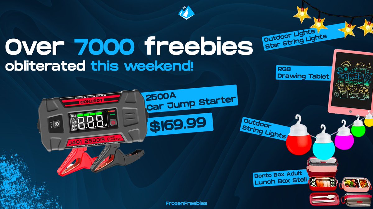 FreebiesFrozen's tweet photo. This weekend's win: Car Jump Starter!

Frozen Members got this $169.99 Jump Starter for FREE. Shipped to their door for ZERO DOLLARS.💸

Who wants to help us celebrate over 7,000 other freebies this weekend alone by trying out the KINGS of Freebies?👑 https://t.co/sajUFkzTCK