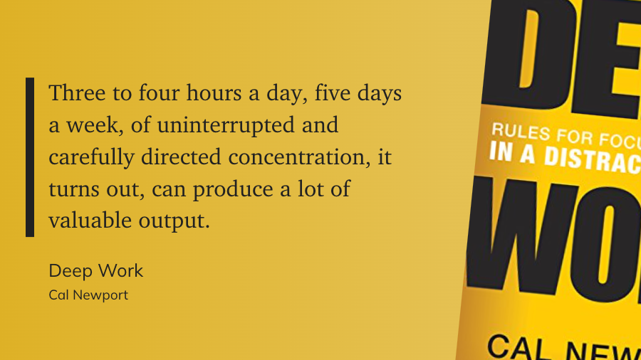 Three to four hours a day, five days a week, of uninterrupted and carefully directed concentration, it turns out, can produce a lot of valuable output.