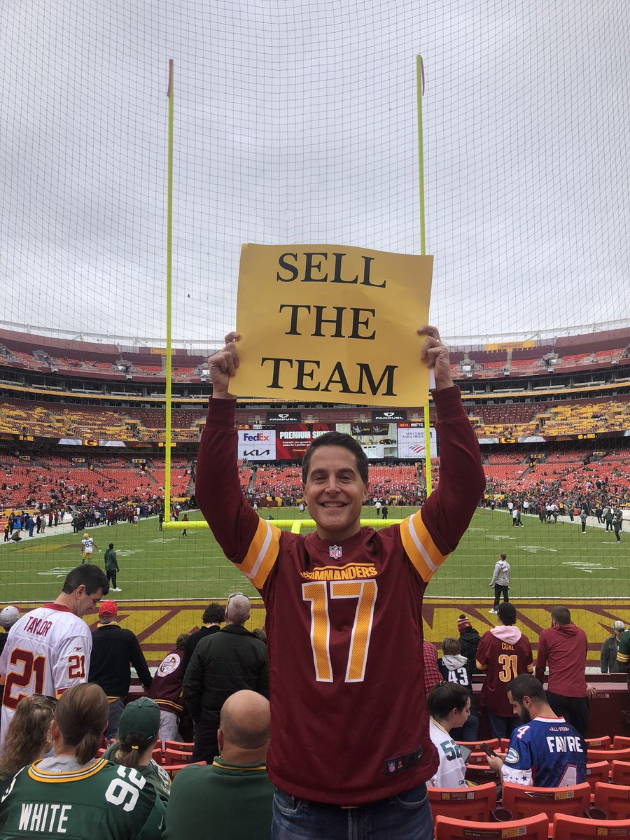 TomManatos's tweet image. Snyder’s security guards made me take the sign down so I put on the bag on and they made me take that off. I told them it was our franchise’s version of the cheese head. Plenty of cheese heads around us. #SellTheTeam