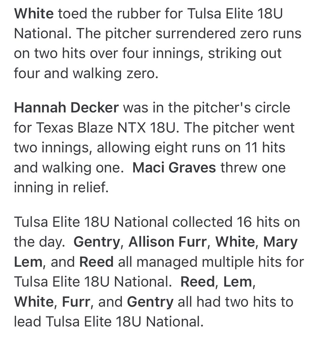 Tulsa Elite 18U National - 10 Texas Blaze NTX 18U - 0 #TulsaElite FALL INVITE #OnePark