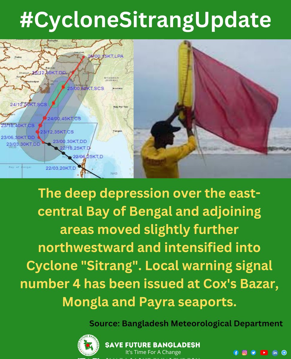 NayonSorkarBD's tweet photo. #CycloneSitrangUpdate 🇧🇩
The deep depression turned into #CycloneSitrang. It is going to hit the coast of Bangladesh directly on 25 Oct. Another #cyclone means loss of property worth crores of taka. we're not responsible but we're most affected.
#ClimateCrisis #LossAndDamage https://t.co/UJyraF4t1j