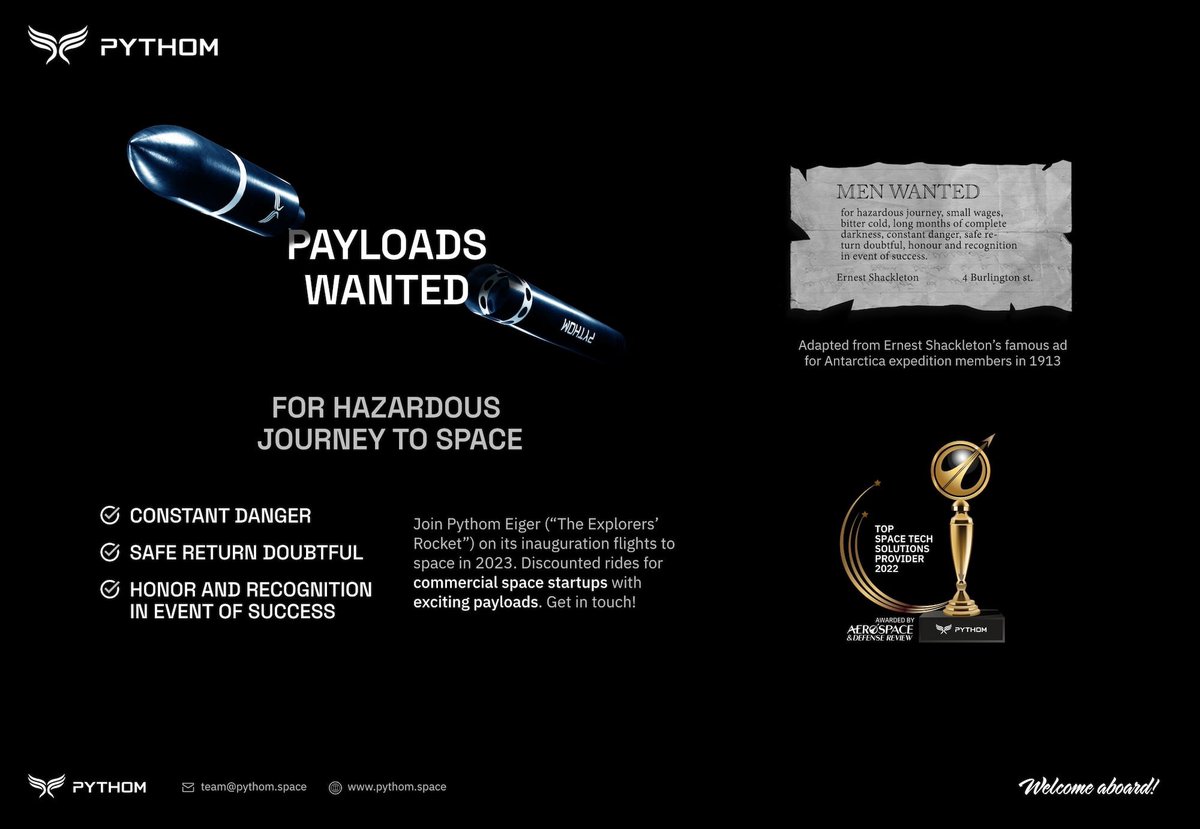 NewSpaceEconomy's tweet image. This is a great advertisement! #PYTHOM

pythom.space/updates/hello-…