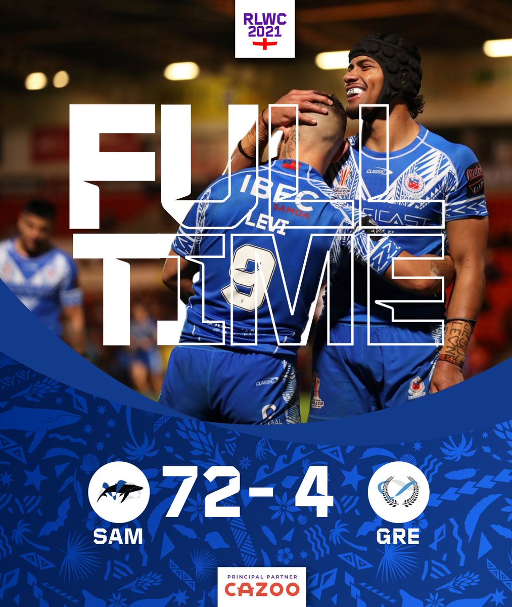 rugbyleaguewcup's tweet photo. πΌπΈ Back on track.
Samoa with a ruthless performance against Greece.
#RLWC2021 | #SAMGRE https://t.co/eiLkzlqhvc